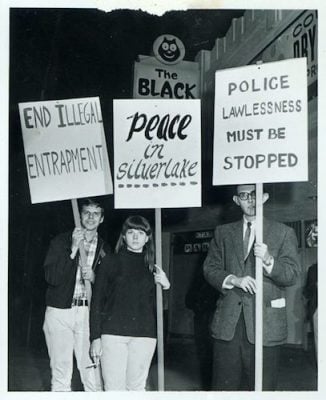 These activists are protesting in early 1967 at the Black Cat tavern in Silver Lake in response to Los Angeles police brutality against gay people.