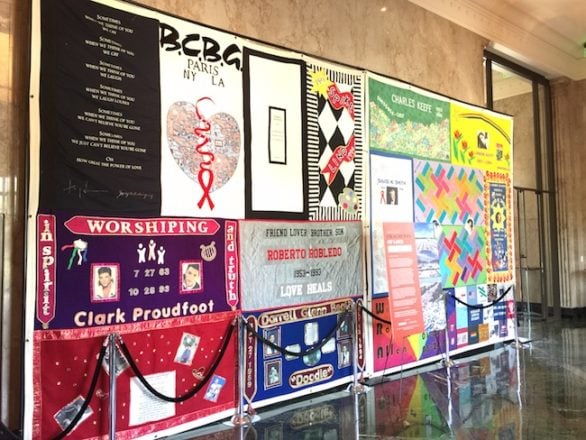 These panels from The NAMES Project AIDS Memorial Quilt are on display in Beverly Hills thru Sunday. Photo: Courtesy of The Advocate. 